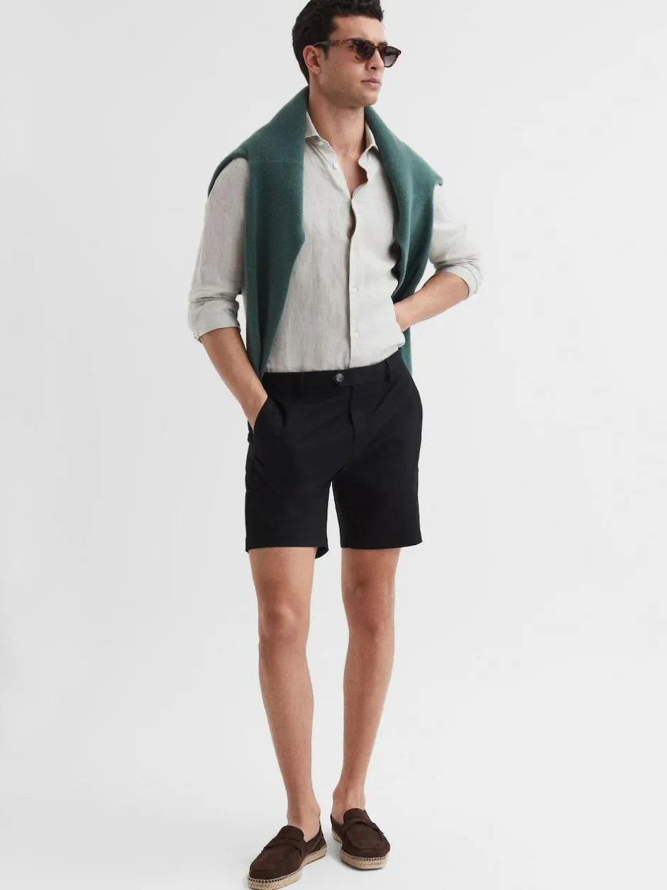 Reiss Wicket Cotton Chino Shorts with Stretch Black Clearance