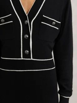 Reiss Black/Ivory Lorrie Wool-Blend Tipped Dress With Cashmere Best