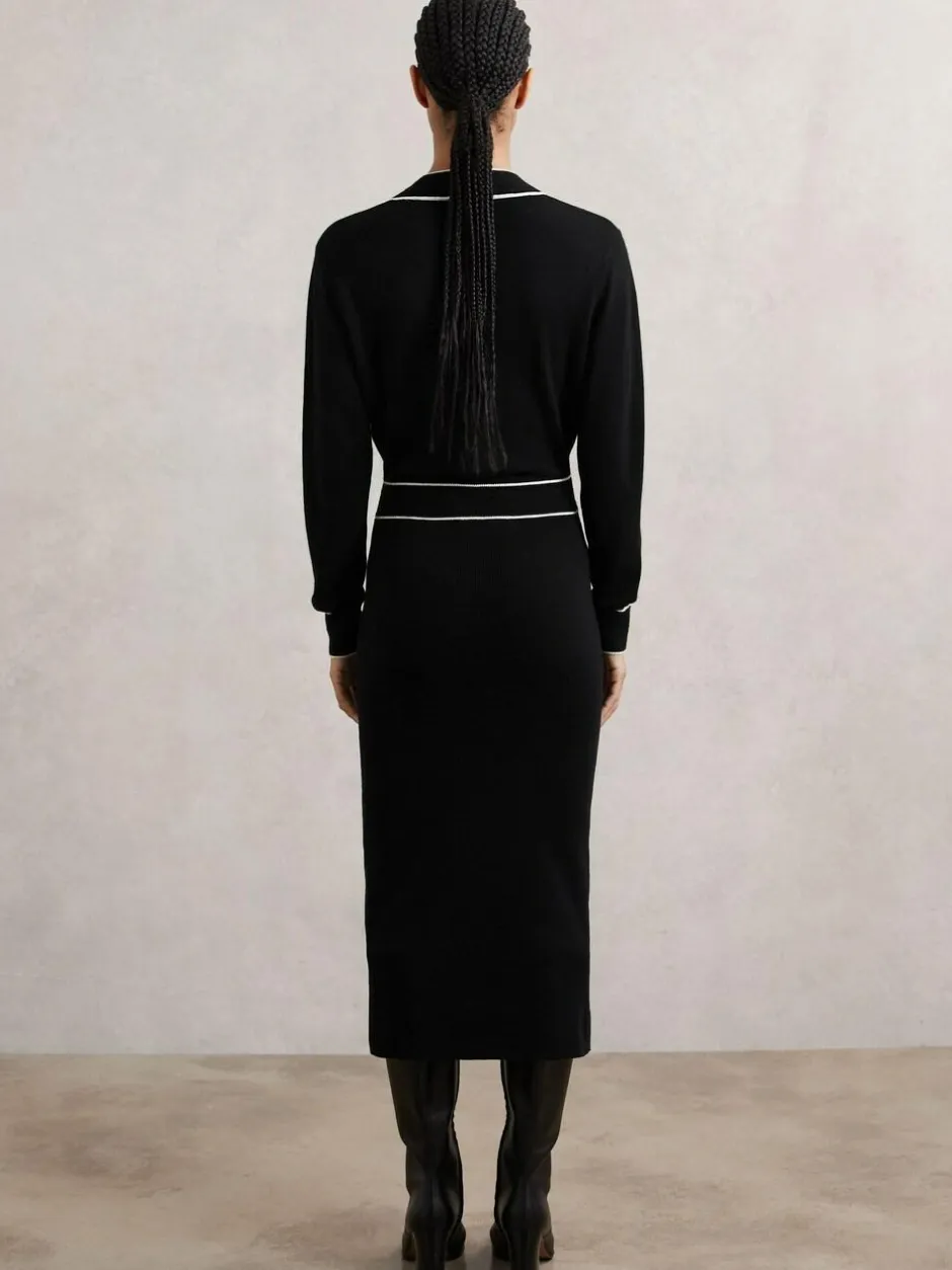 Reiss Black/Ivory Lorrie Wool-Blend Tipped Dress With Cashmere Best