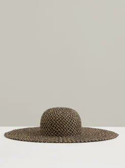 Reiss Black/Natural Sonia Straw Basket-Weave Sun Hat Sale