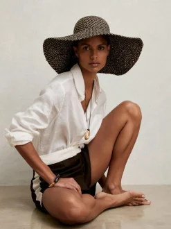 Reiss Black/Natural Sonia Straw Basket-Weave Sun Hat Sale