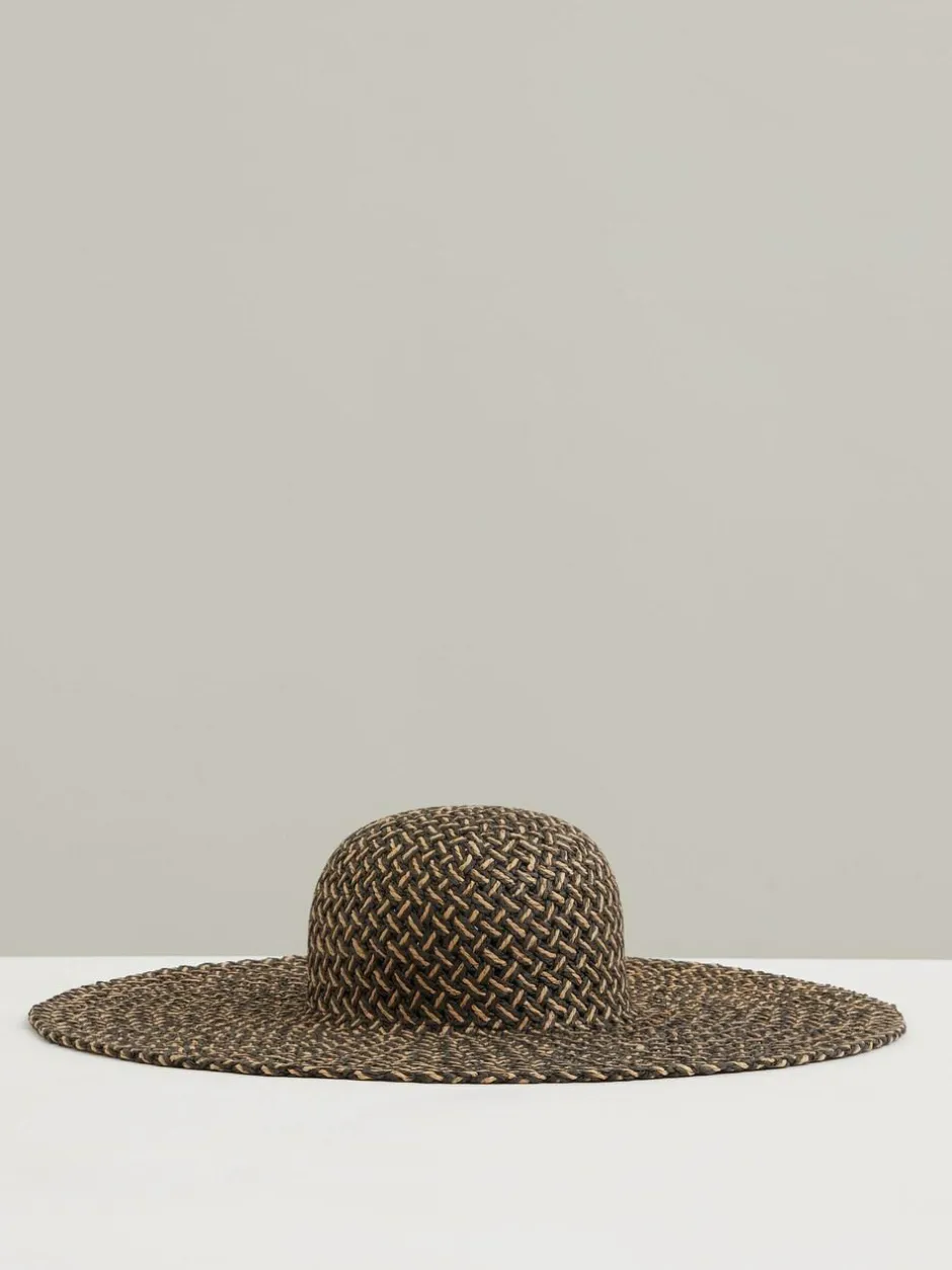 Reiss Black/Natural Sonia Straw Basket-Weave Sun Hat Sale