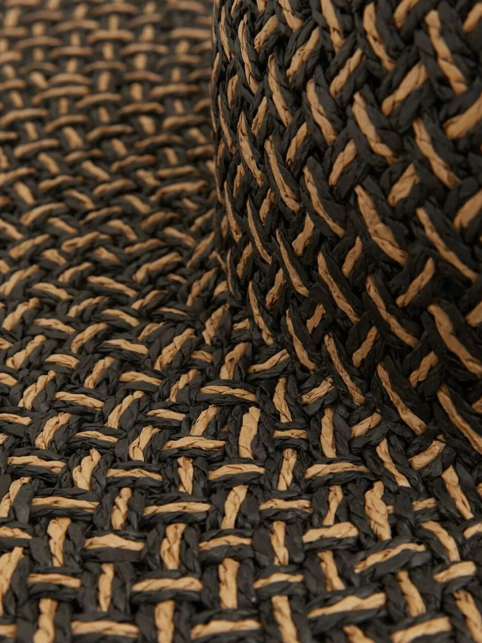 Reiss Black/Natural Sonia Straw Basket-Weave Sun Hat Sale