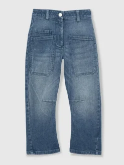 Reiss Blue Brady 9-13 yrs Barrel-Leg Patch-Pocket Jeans Clearance