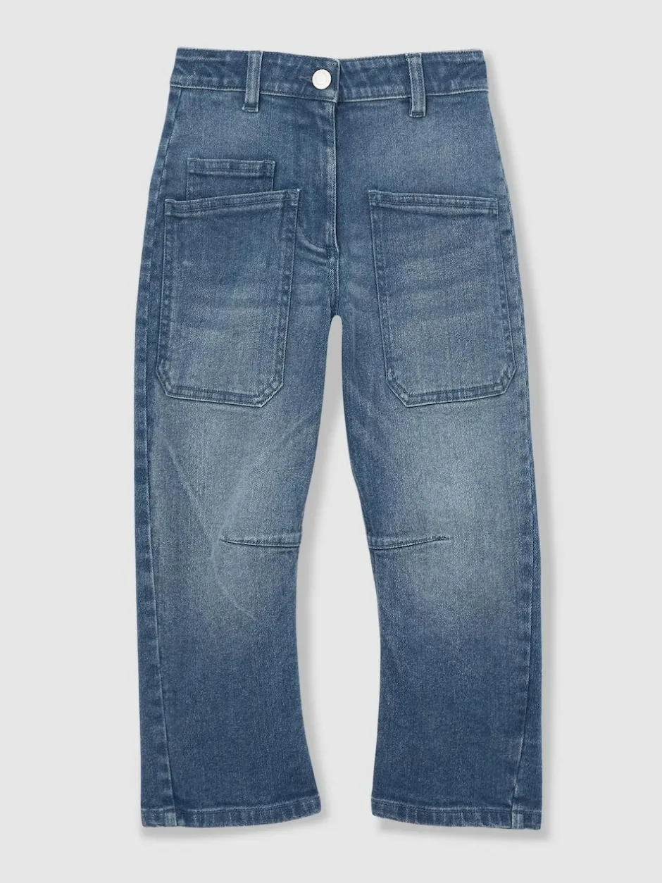 Reiss Blue Brady 9-13 yrs Barrel-Leg Patch-Pocket Jeans Clearance