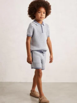 Reiss Blue/White Peter 3-9 yrs Cotton-Blend Knitted Stripe Shorts Sale