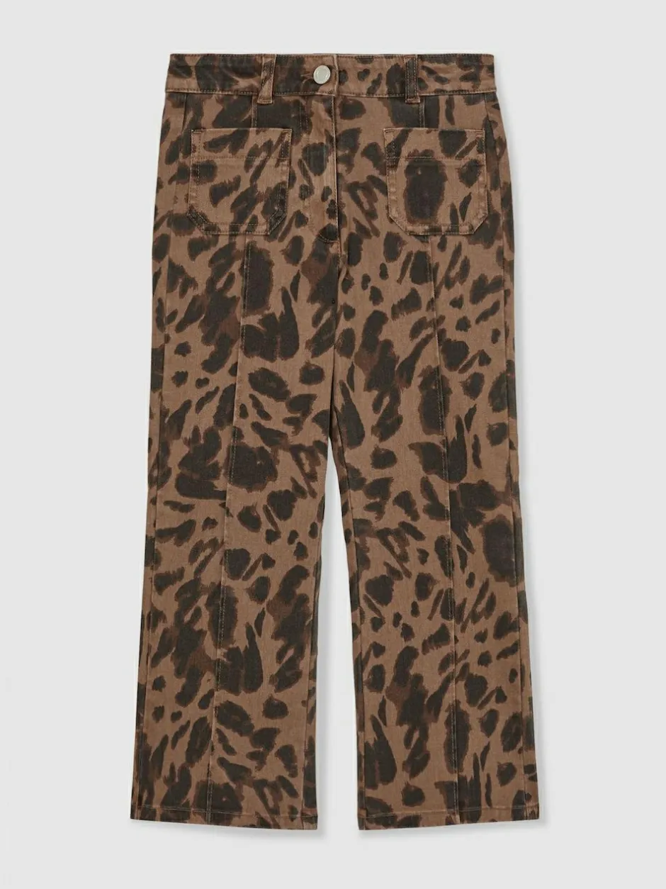 Reiss Brown Wilma 9-13 yrs Leopard-Print Flared Jeans Sale