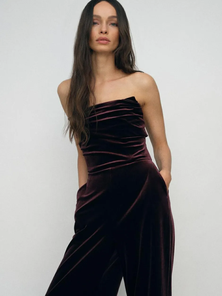 Reiss Burgundy Andria Velvet Drape Strapless Jumpsuit Best