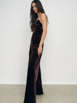 Reiss Burgundy Andria Velvet Drape Strapless Jumpsuit Best