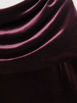 Reiss Burgundy Andria Velvet Drape Strapless Jumpsuit Best