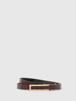 Reiss Bronya Leather Crocodile-Effect Belt Burgundy Sale