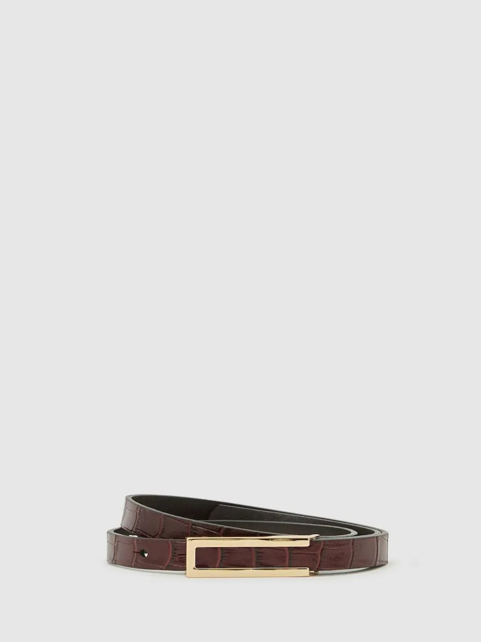 Reiss Bronya Leather Crocodile-Effect Belt Burgundy Sale