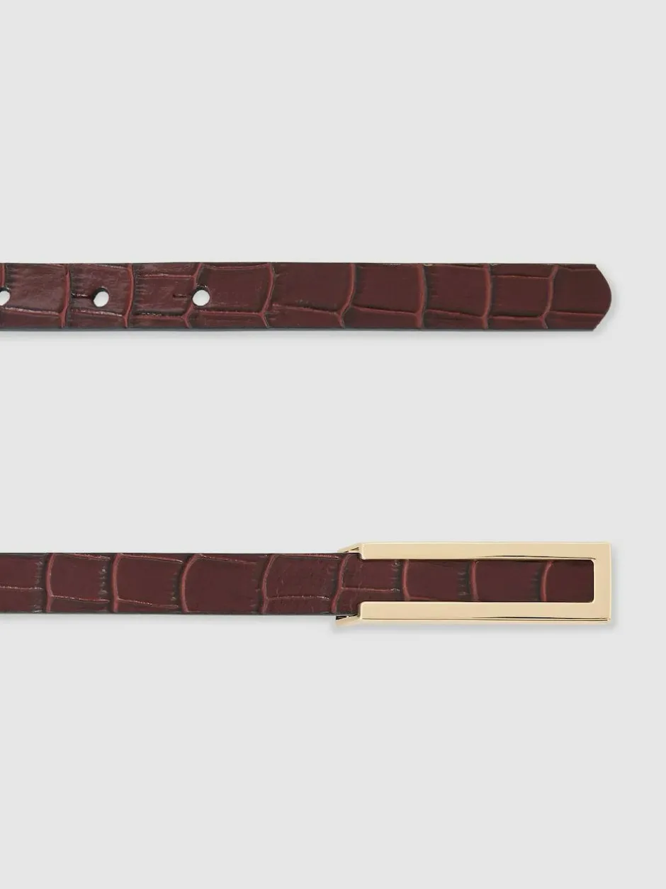 Reiss Bronya Leather Crocodile-Effect Belt Burgundy Sale