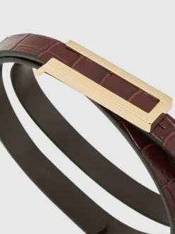 Reiss Bronya Leather Crocodile-Effect Belt Burgundy Sale