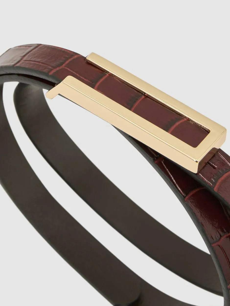 Reiss Bronya Leather Crocodile-Effect Belt Burgundy Sale