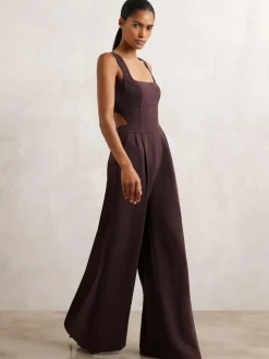 Reiss Burgundy Dion Wide-Leg Cut-Out Jumpsuit Hot