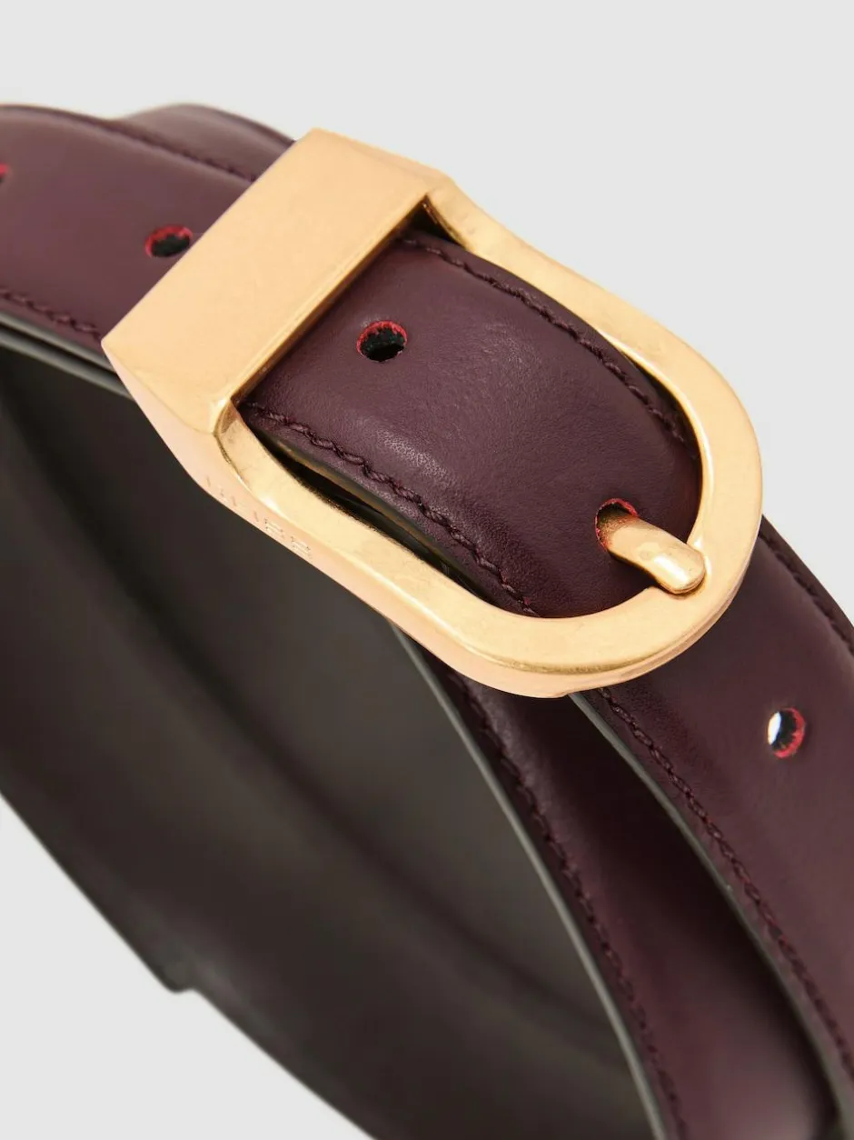 Reiss Hazel Leather Curved-Buckle Belt Burgundy New