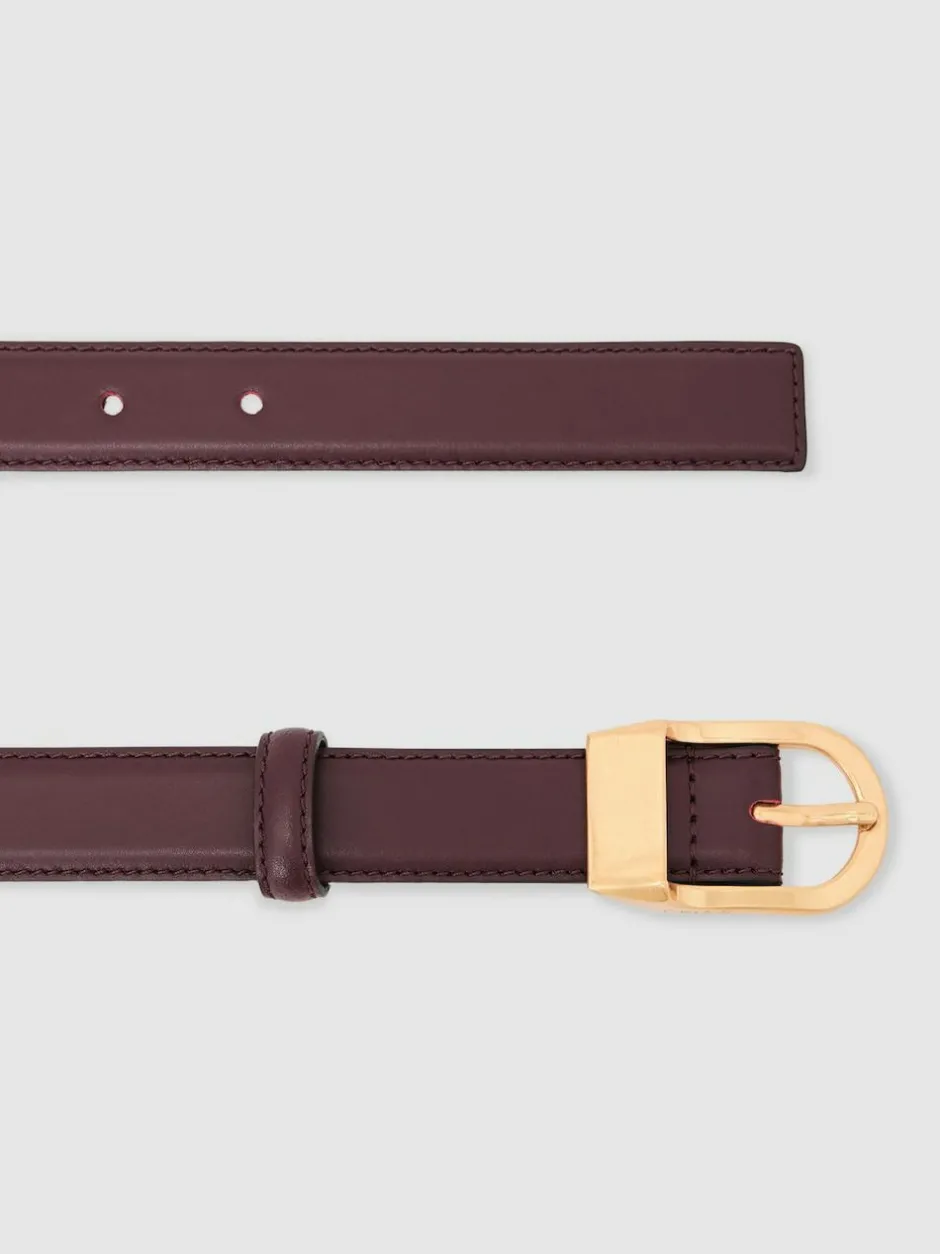 Reiss Hazel Leather Curved-Buckle Belt Burgundy New
