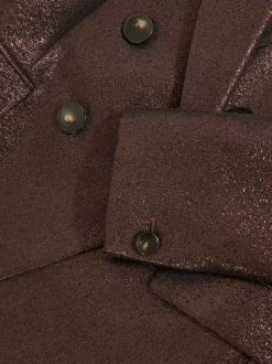 Reiss Sienna Double-Breasted Metallic Suit Blazer with Cotton Burgundy Hot