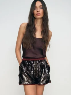 Reiss Burgundy Spence Sequin Shorts Online