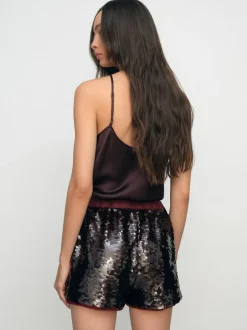 Reiss Burgundy Spence Sequin Shorts Online