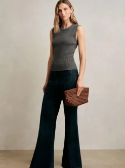 Reiss Nina Wool-Blend Necklace-Trim Knitted Vest Charcoal Grey Sale