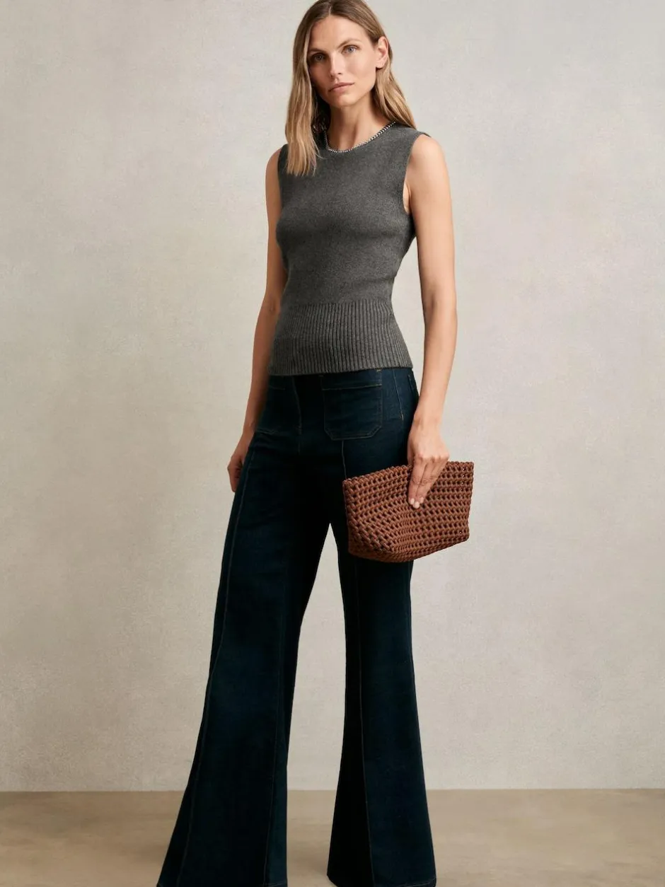 Reiss Nina Wool-Blend Necklace-Trim Knitted Vest Charcoal Grey Sale