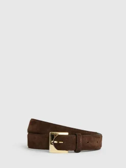 Reiss Chocolate Belinda Suede Square-Buckle Belt New