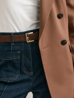 Reiss Chocolate Belinda Suede Square-Buckle Belt New