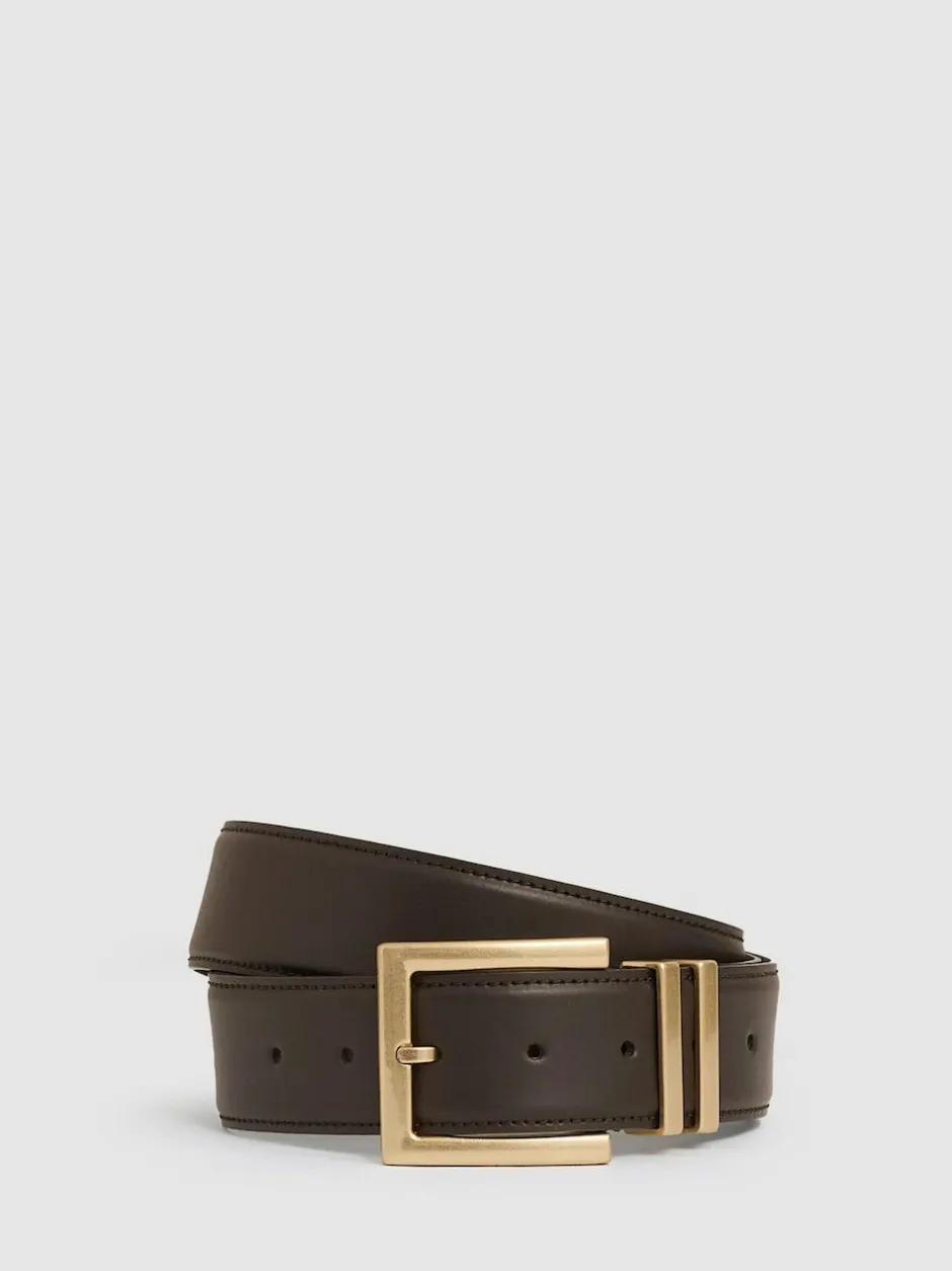 Reiss Brompton Leather Belt Chocolate Hot