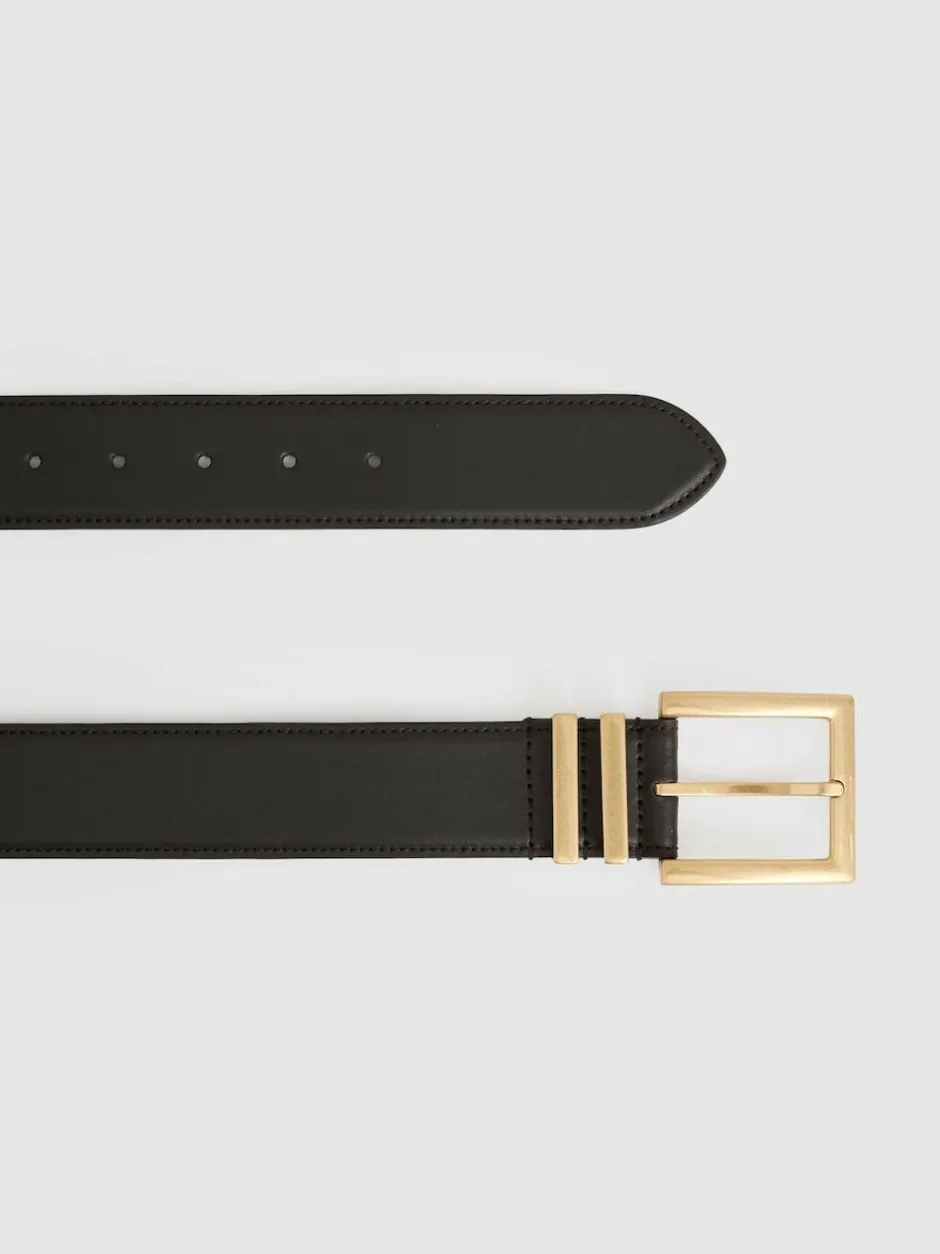 Reiss Brompton Leather Belt Chocolate Hot