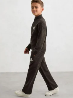 Reiss Chocolate Brown Blake 3-9 yrs Monogram Relaxed Wool-Blend Joggers Unisex Fit New