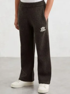 Reiss Chocolate Brown Blake 3-9 yrs Monogram Relaxed Wool-Blend Joggers Unisex Fit New