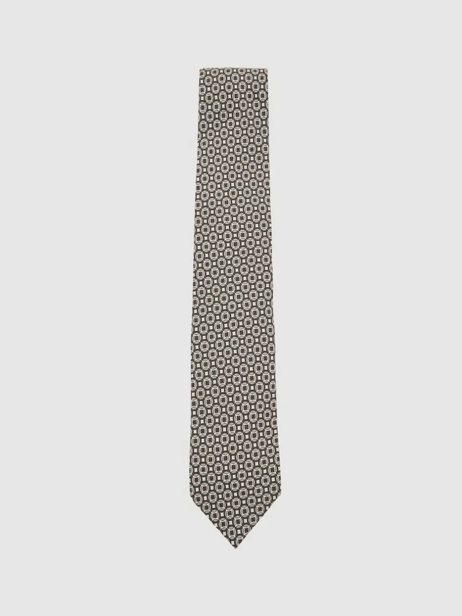 Reiss Chocolate Brown Multi Palmiro Silk Geometric-Print Tie Best