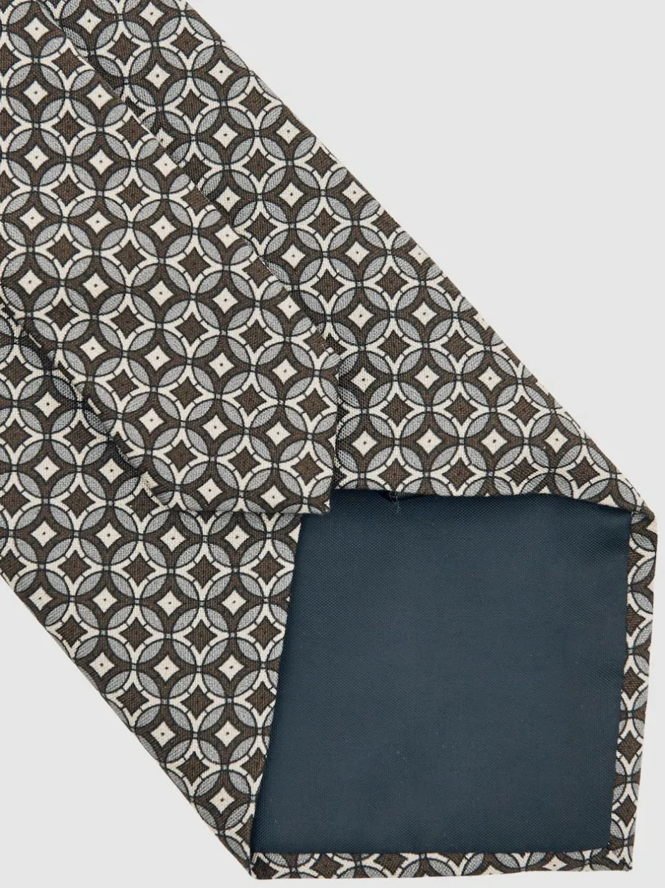 Reiss Chocolate Brown Multi Palmiro Silk Geometric-Print Tie Best