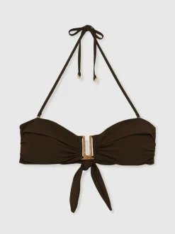 Reiss Carina Removable-Strap Bandeau Bikini Top Chocolate Hot