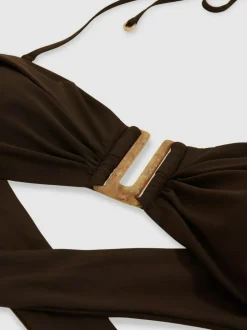 Reiss Carina Removable-Strap Bandeau Bikini Top Chocolate Hot