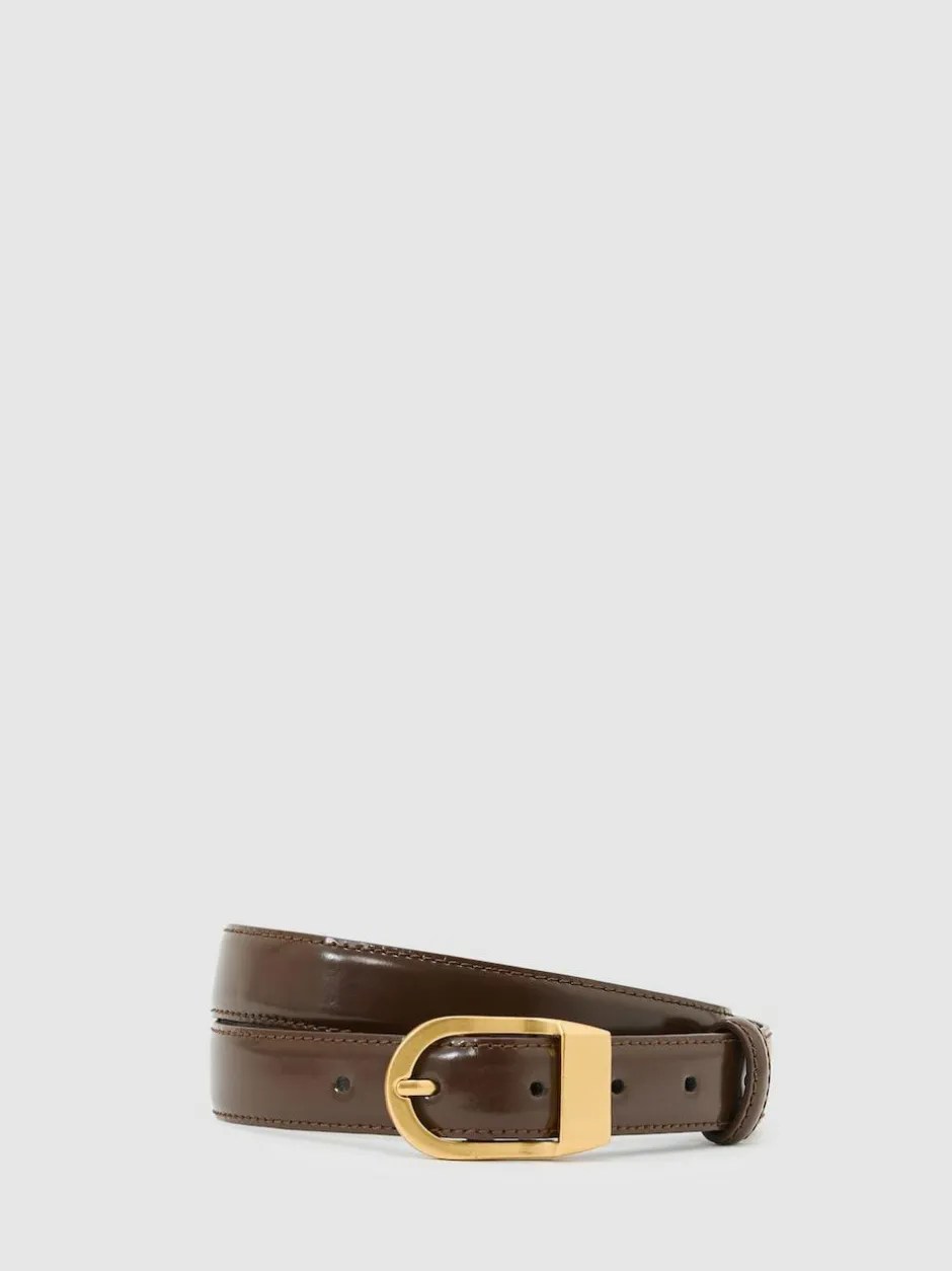 Reiss Hazel Leather Curved-Buckle Belt Chocolate Hot