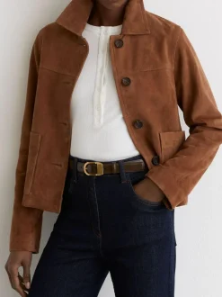 Reiss Hazel Leather Curved-Buckle Belt Chocolate Hot
