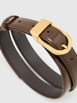 Reiss Hazel Leather Curved-Buckle Belt Chocolate Hot