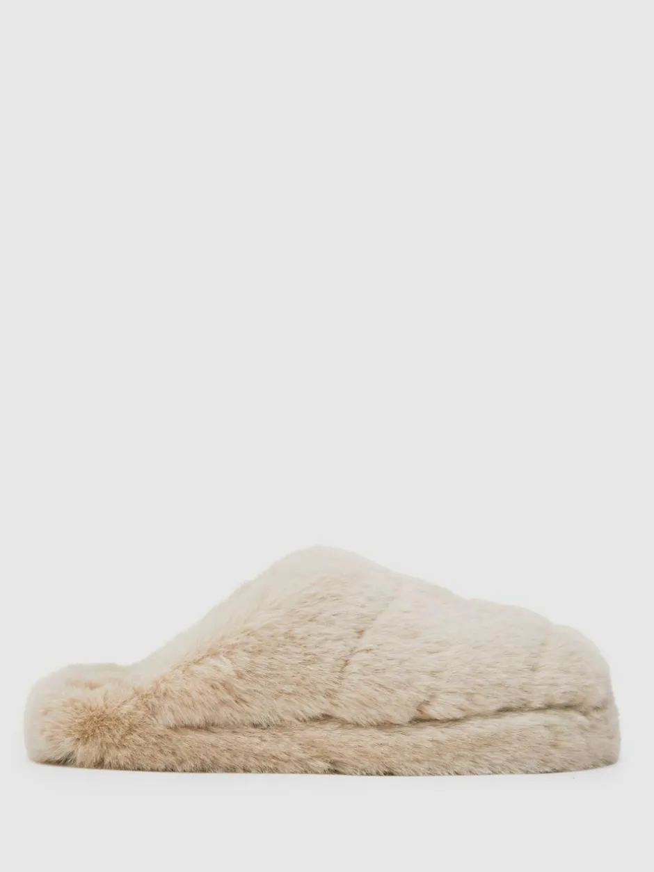 Reiss Andrea Faux Fur Slippers Cream Discount