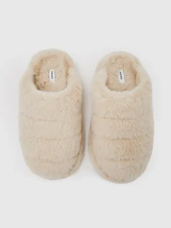 Reiss Andrea Faux Fur Slippers Cream Discount