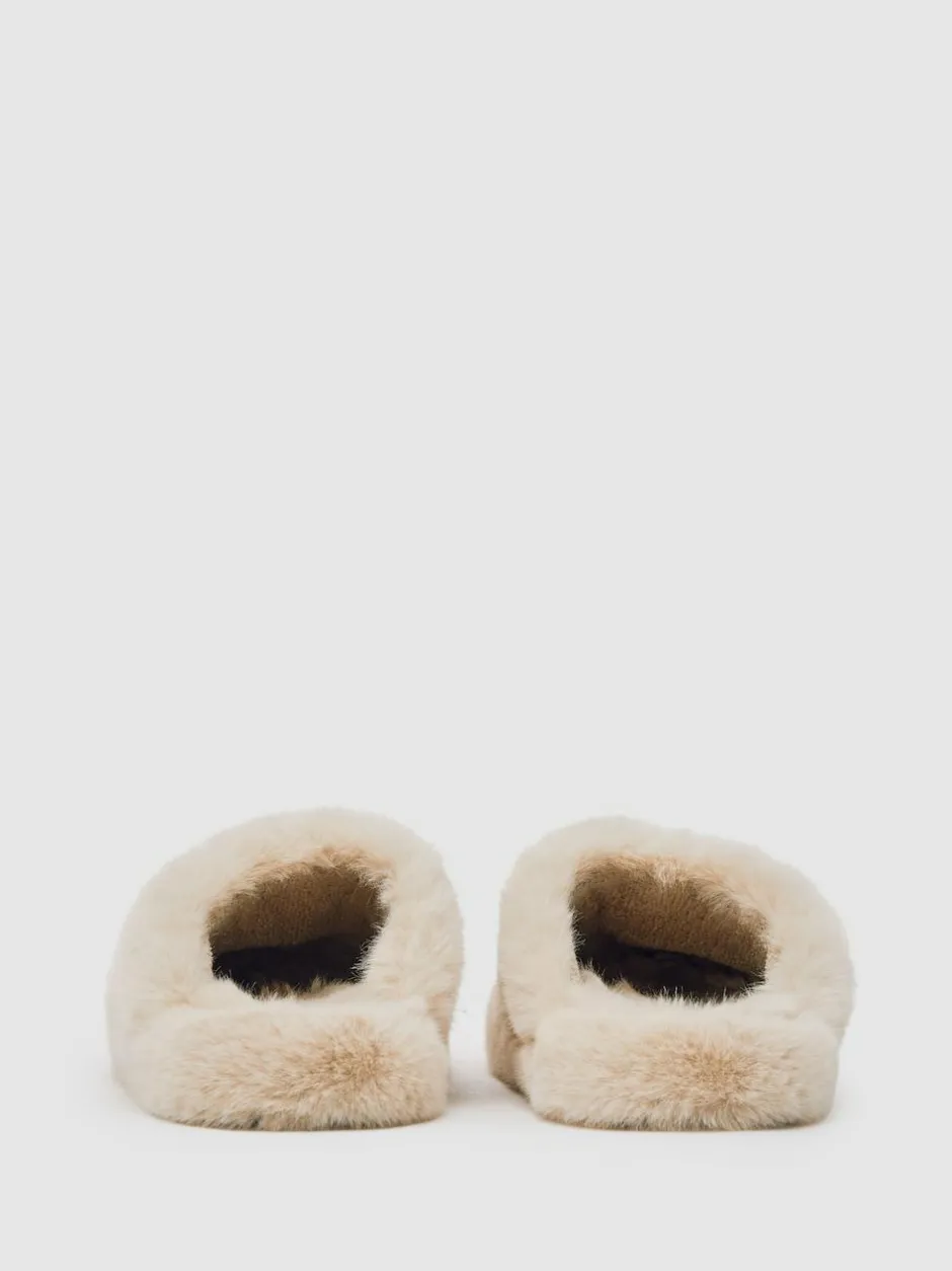 Reiss Andrea Faux Fur Slippers Cream Discount