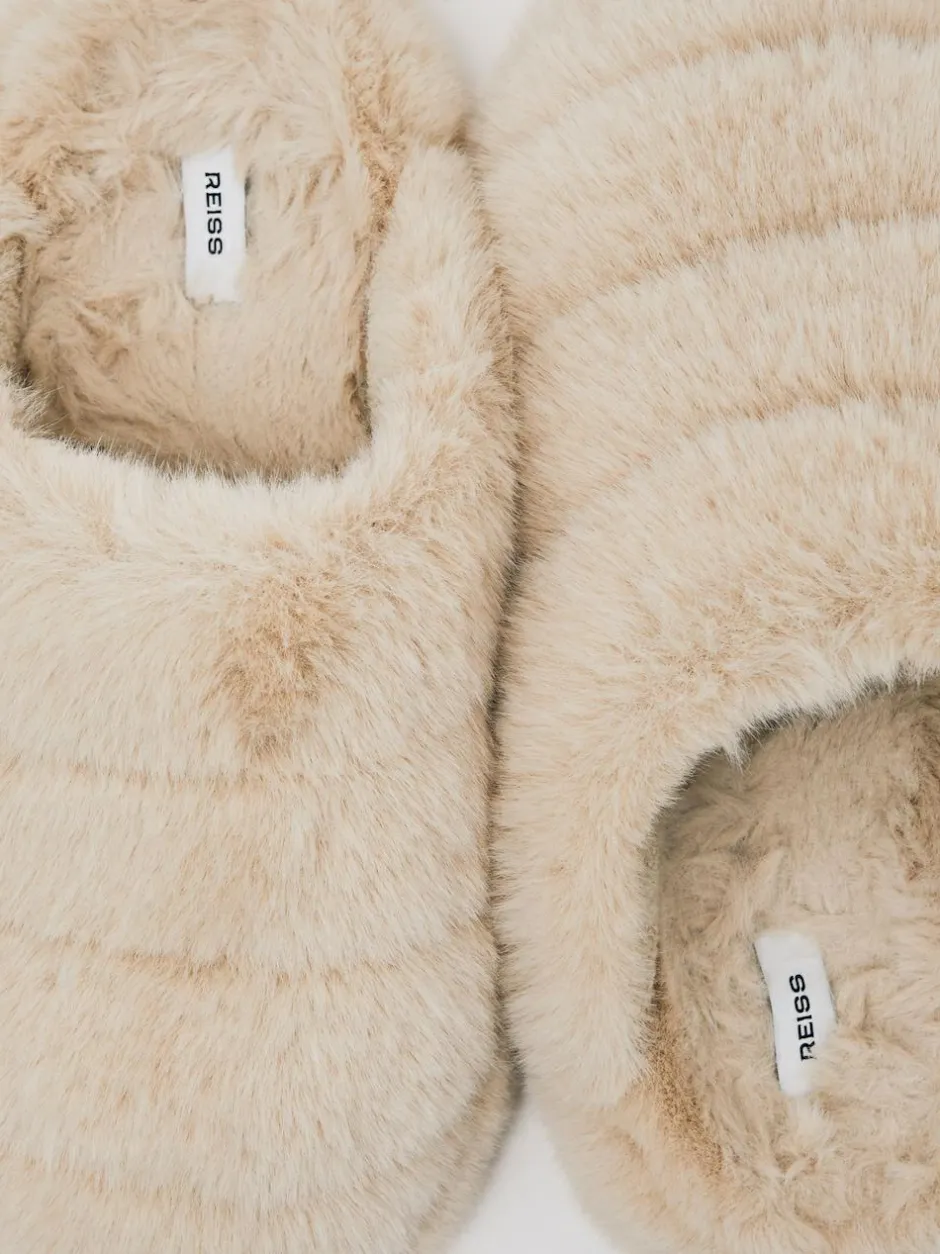 Reiss Andrea Faux Fur Slippers Cream Discount