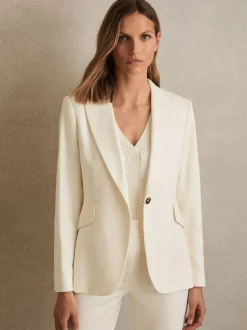 Reiss Cream Millie Single-Breasted Peak-Lapel Tailored Blazer Discount