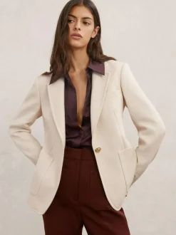 Reiss Cream Soren Wool-Blend Single-Breasted Blazer Hot