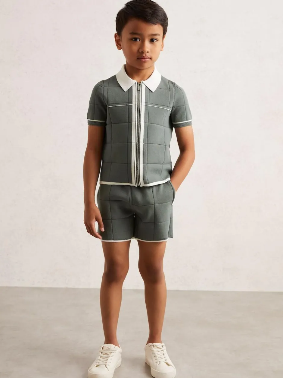 Reiss Barbor 3-9 yrs Tipped Knit Stitch-Detail Shorts Dark Sage Green Online