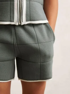 Reiss Barbor 3-9 yrs Tipped Knit Stitch-Detail Shorts Dark Sage Green Online