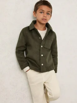 Reiss Benjamin 3-9 yrs Wool-Blend Detachable-Hood Overshirt Dark Sage Green Hot