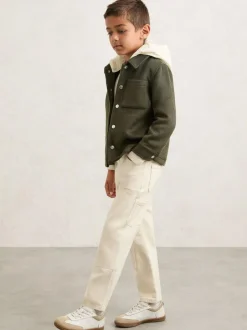 Reiss Benjamin 3-9 yrs Wool-Blend Detachable-Hood Overshirt Dark Sage Green Hot
